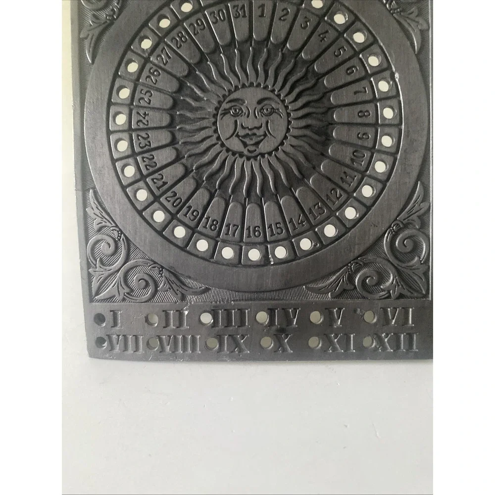 Vintage Perpetual Calendar Germany Block Zinn Pewter Sun Design collectible